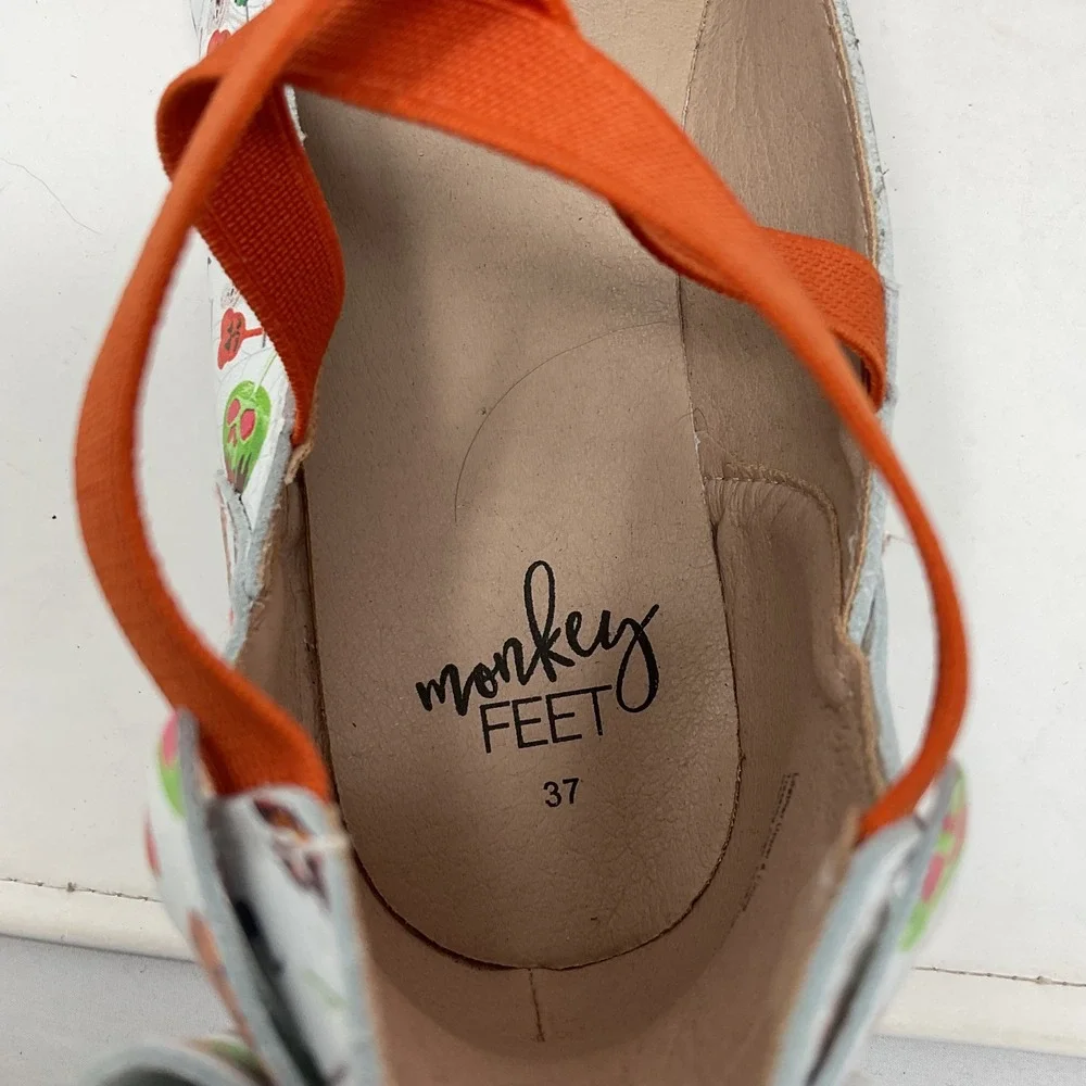 Monkey Feet Halloween Leather Ballet Flats Orange Elastic Straps Bows Size 37